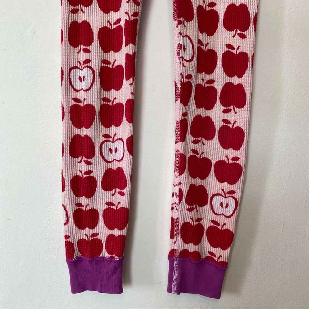 HANNA ANDERSSON Kids’ Apple Print Pajama Pants Waffle Textured Pink/Red 6-7 Yrs